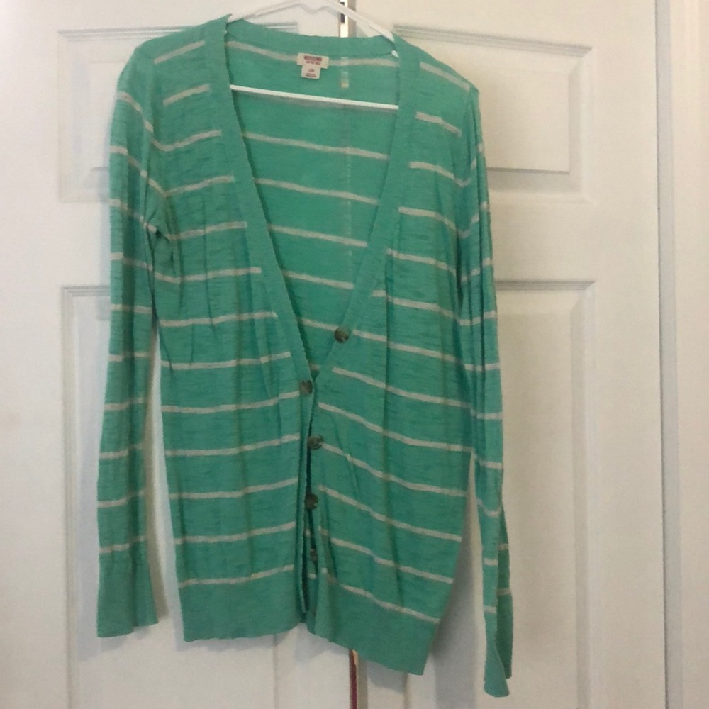 Mint and white button front cardigan